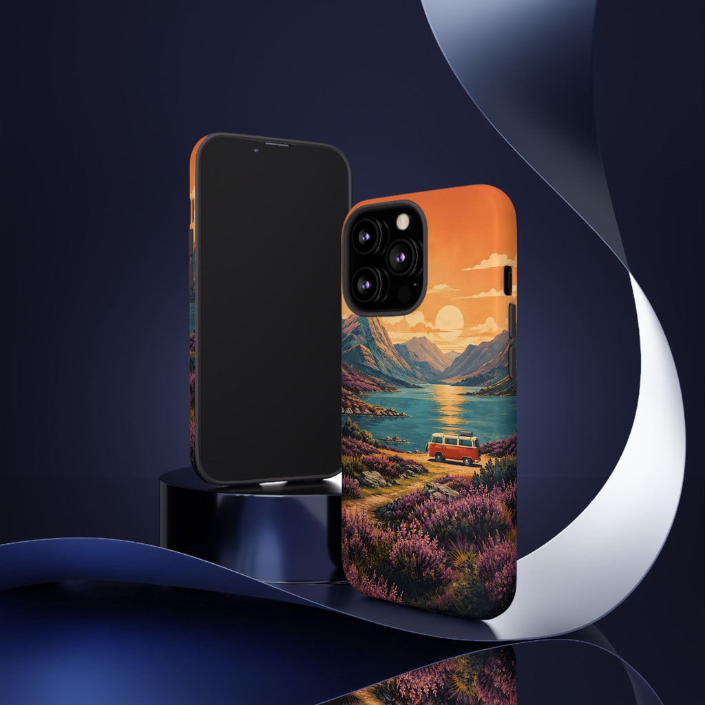 Highland Road Trip Phone Case – Scottish Loch Sunset & Heather Landscape