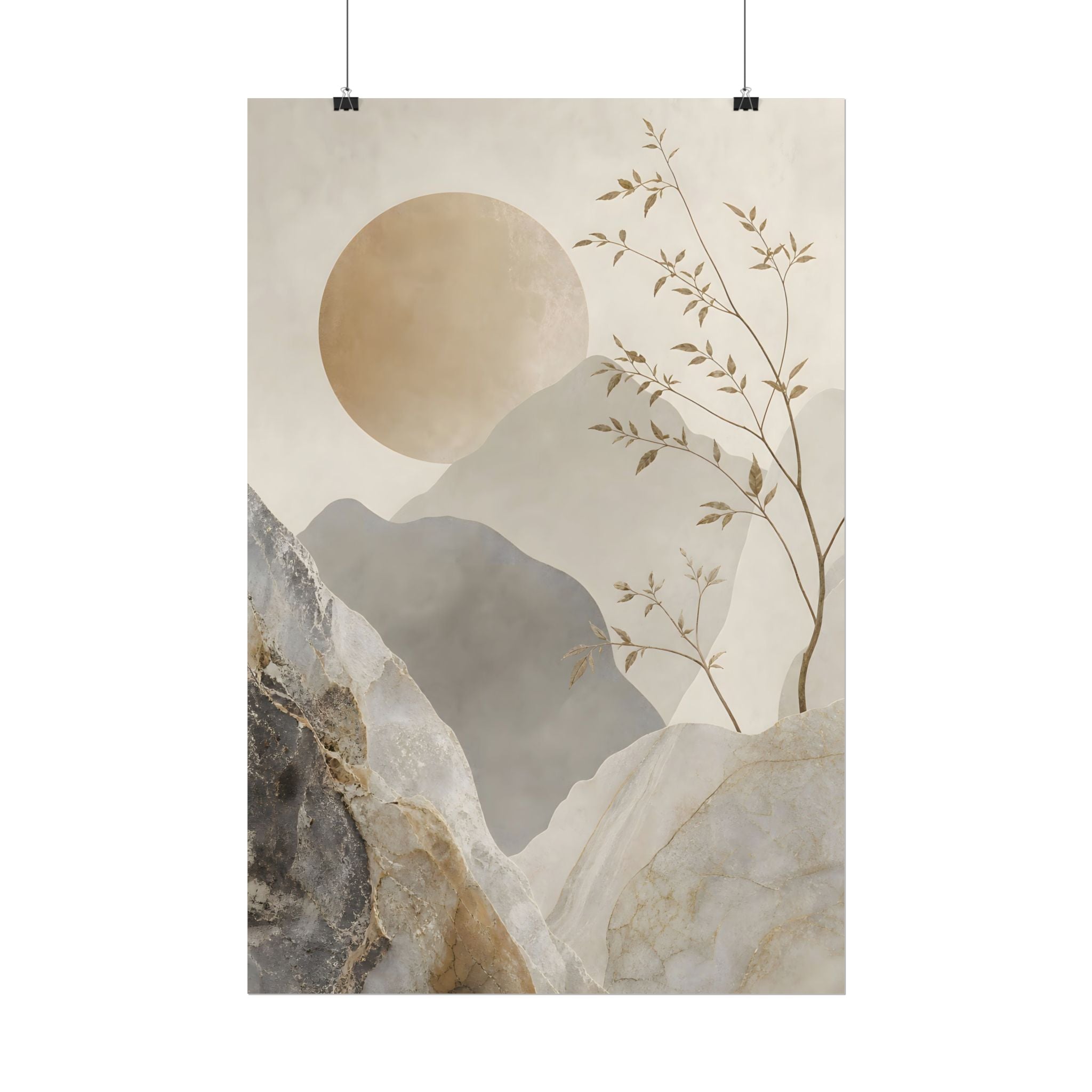 Neutral Minimalist Mountain Sun Rolled Poster
