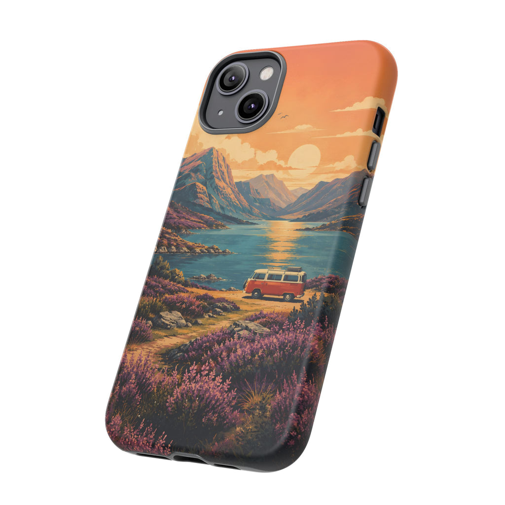 Highland Road Trip Phone Case – Scottish Loch Sunset & Heather Landscape