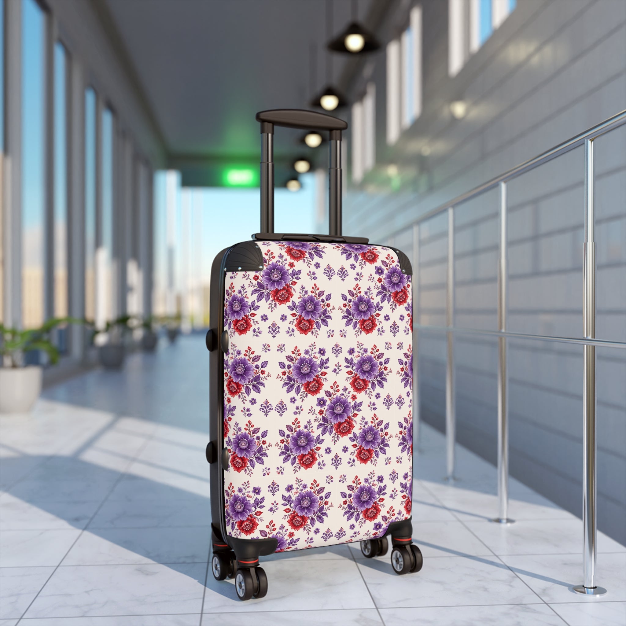 Floral Violet Rose Carry-On Suitcase — Lightweight Patterned Travel Luggage