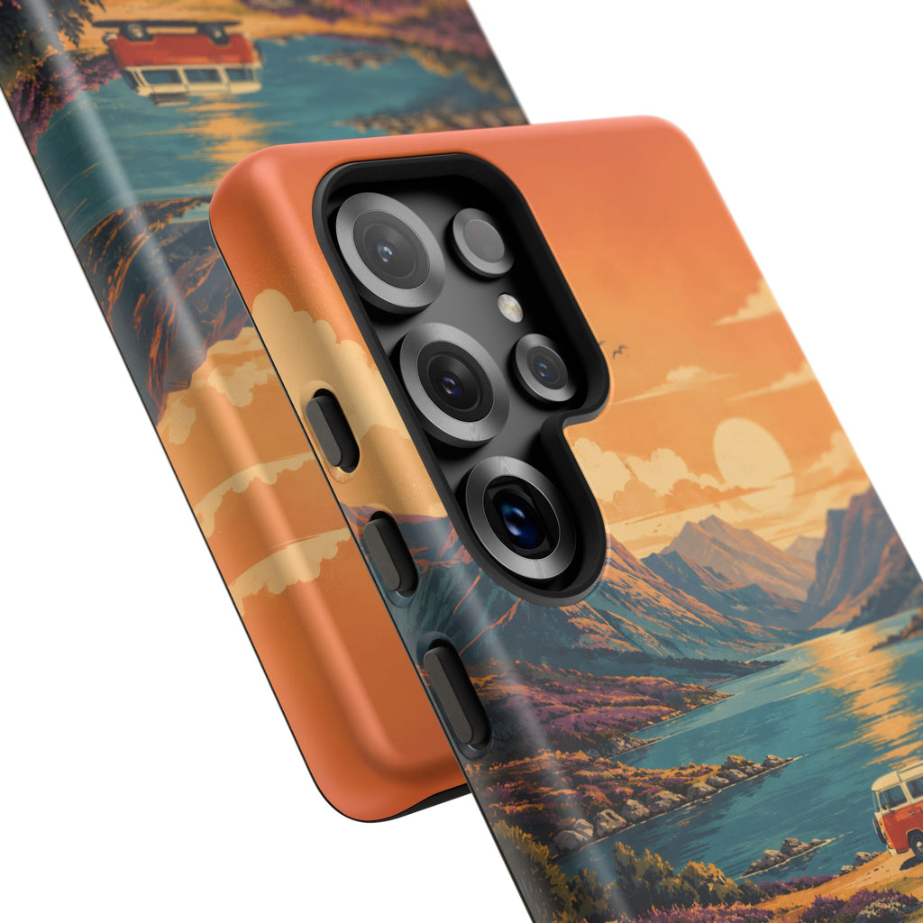 Highland Road Trip Phone Case – Scottish Loch Sunset & Heather Landscape