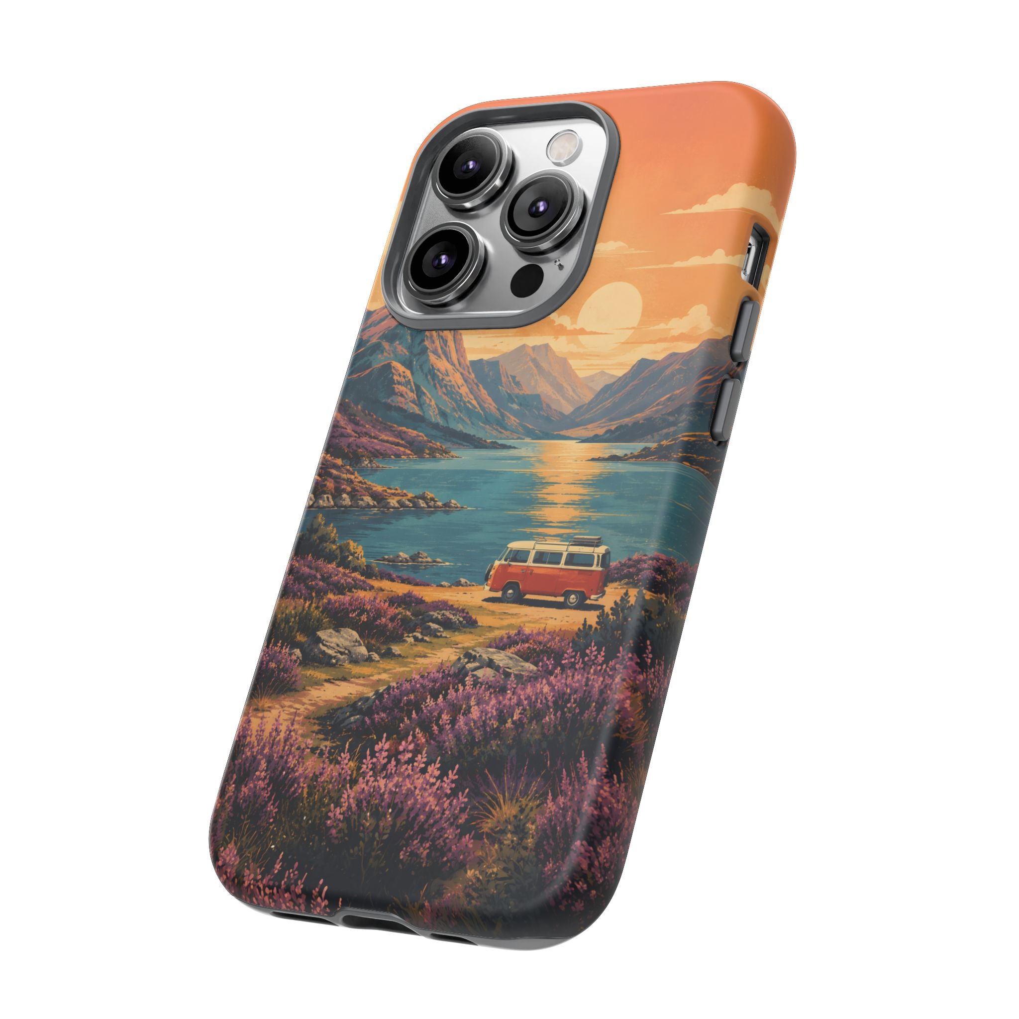 Highland Road Trip Phone Case – Scottish Loch Sunset & Heather Landscape