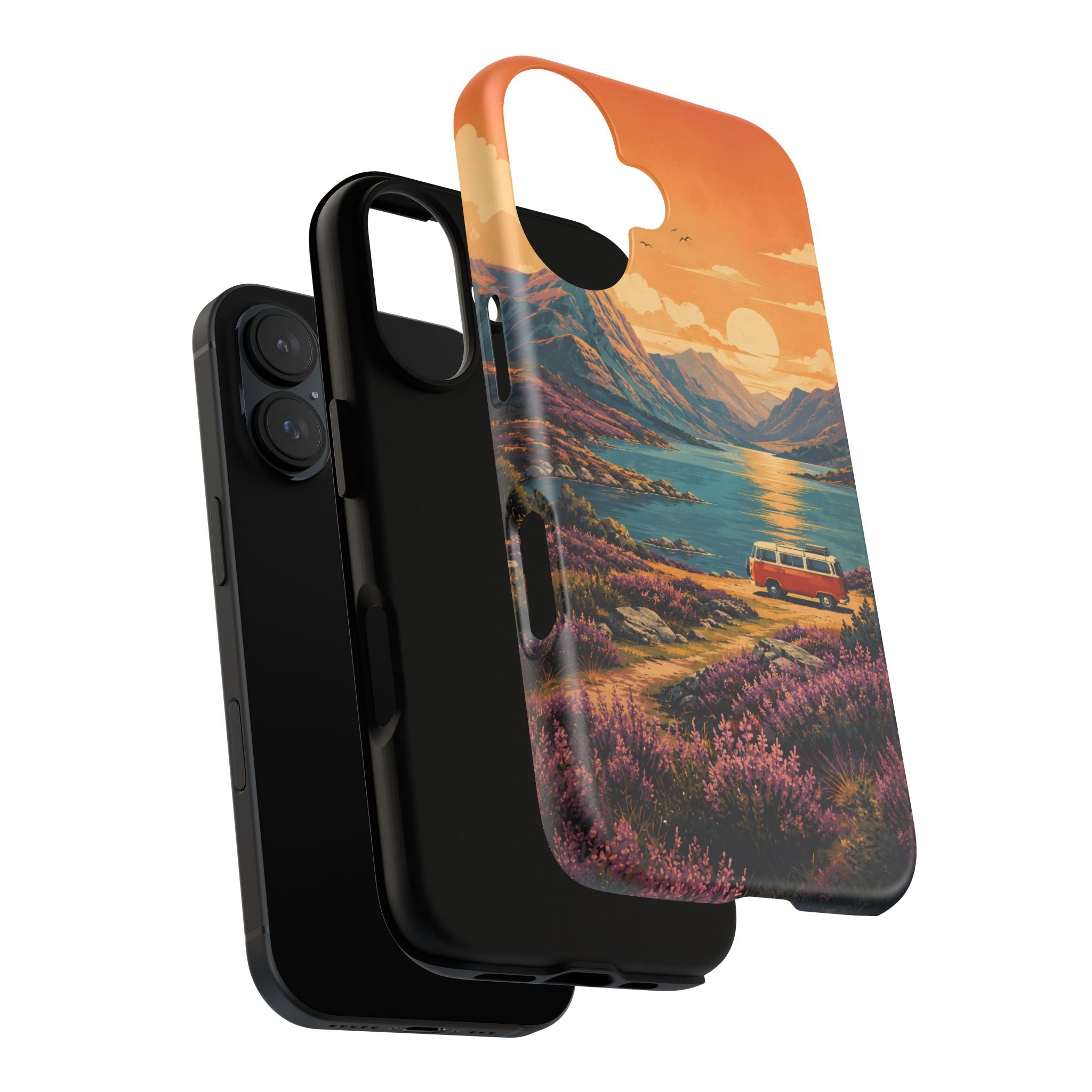 Highland Road Trip Phone Case – Scottish Loch Sunset & Heather Landscape