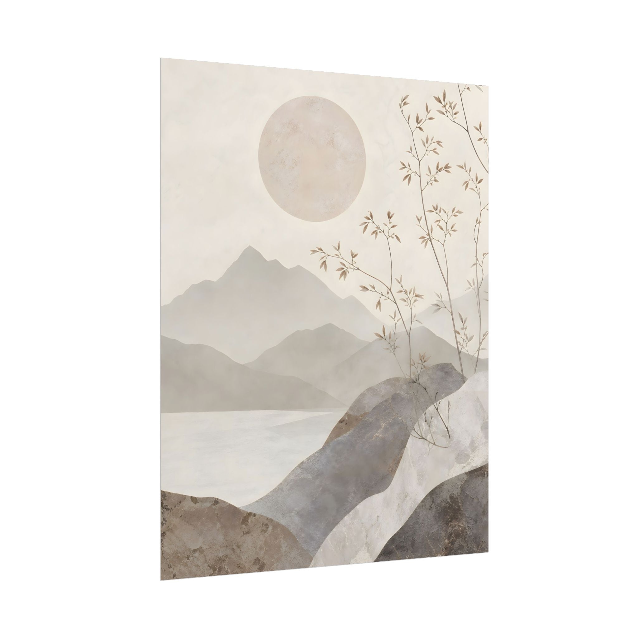 Rolled Poster — Serene Ink Mountain Landscape Wall Art