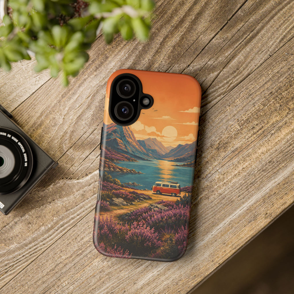 Highland Road Trip Phone Case – Scottish Loch Sunset & Heather Landscape