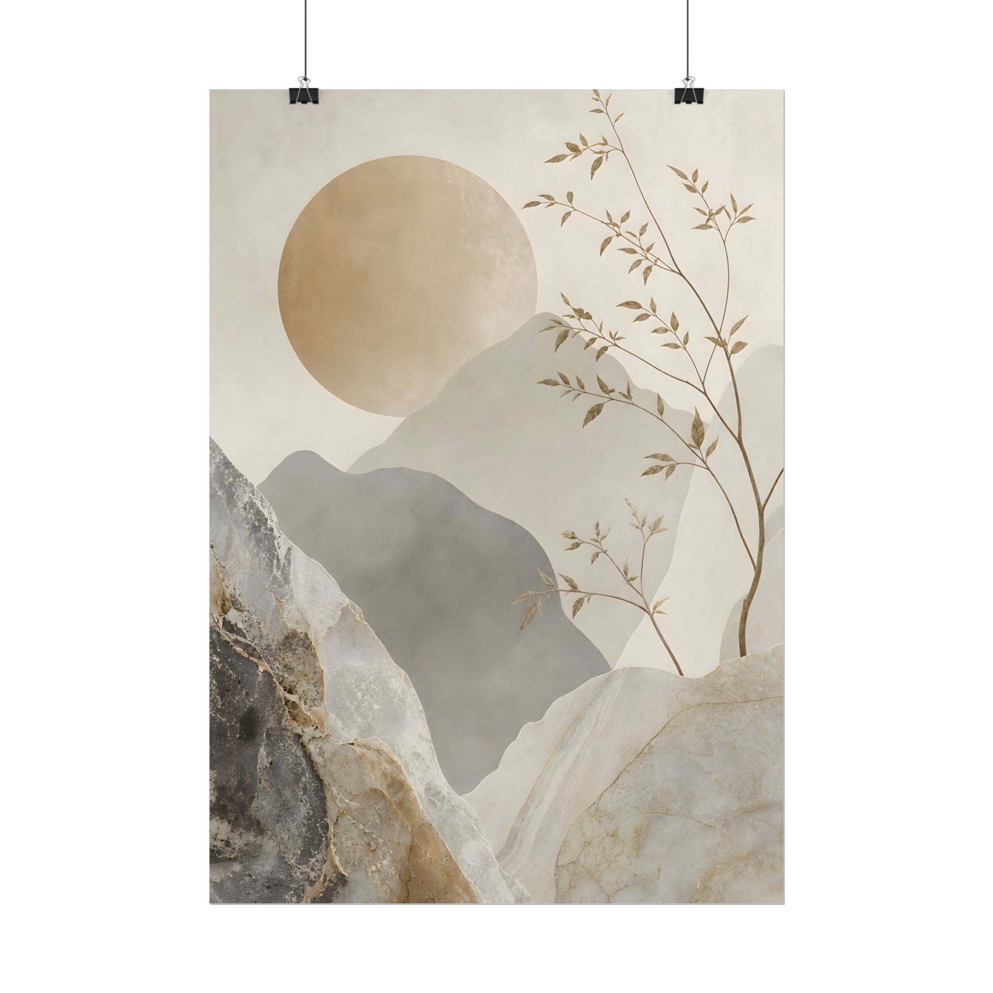 Neutral Minimalist Mountain Sun Rolled Poster