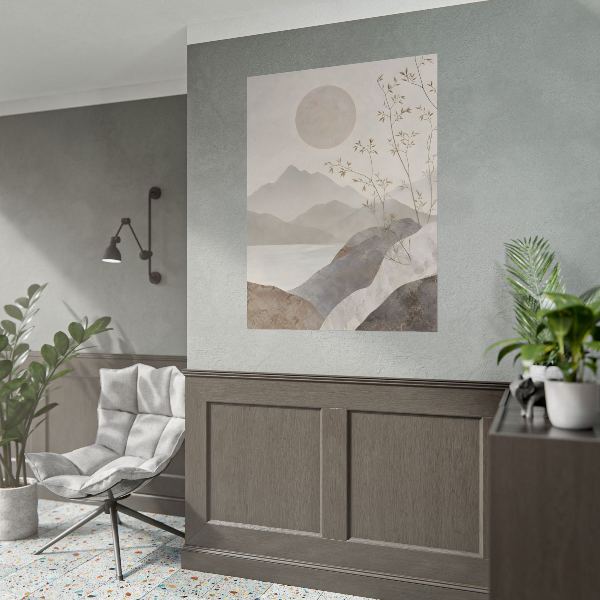 Rolled Poster — Serene Ink Mountain Landscape Wall Art