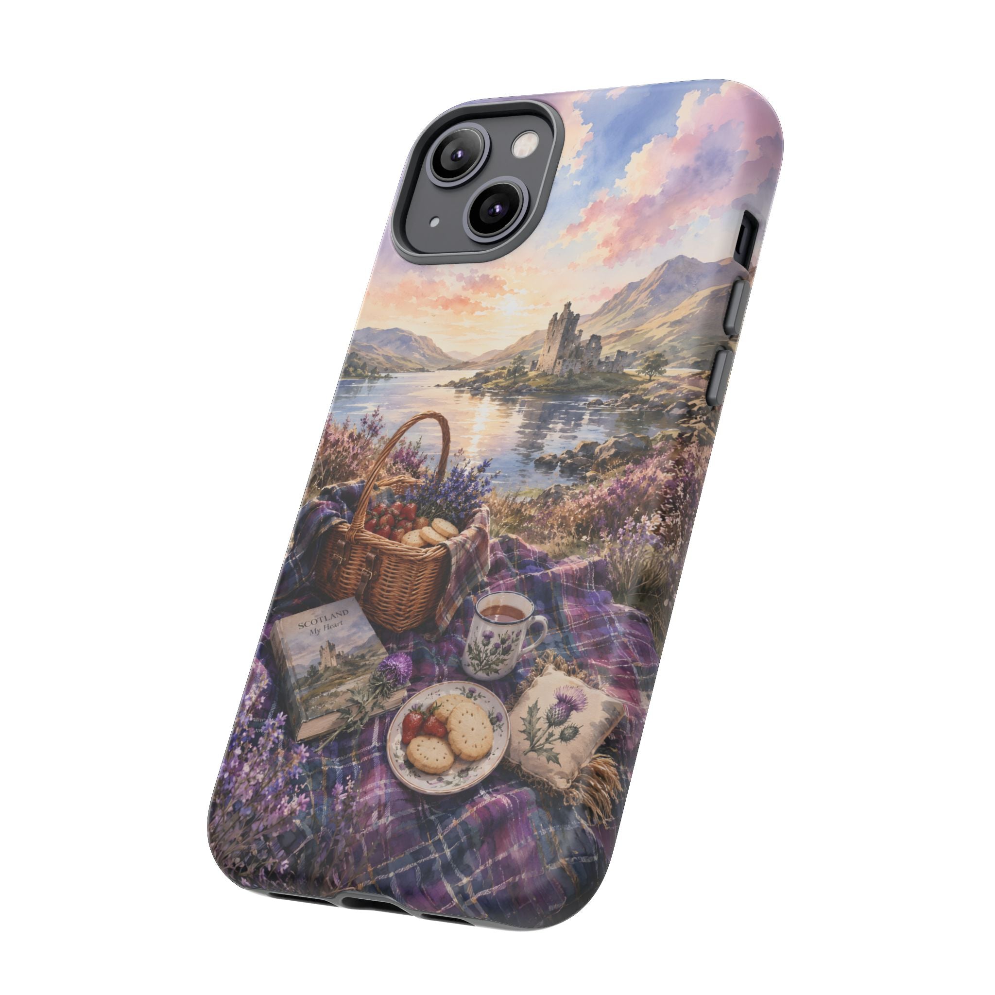 Highland Summer Picnic Phone Case – Scottish Castle & Thistle Art