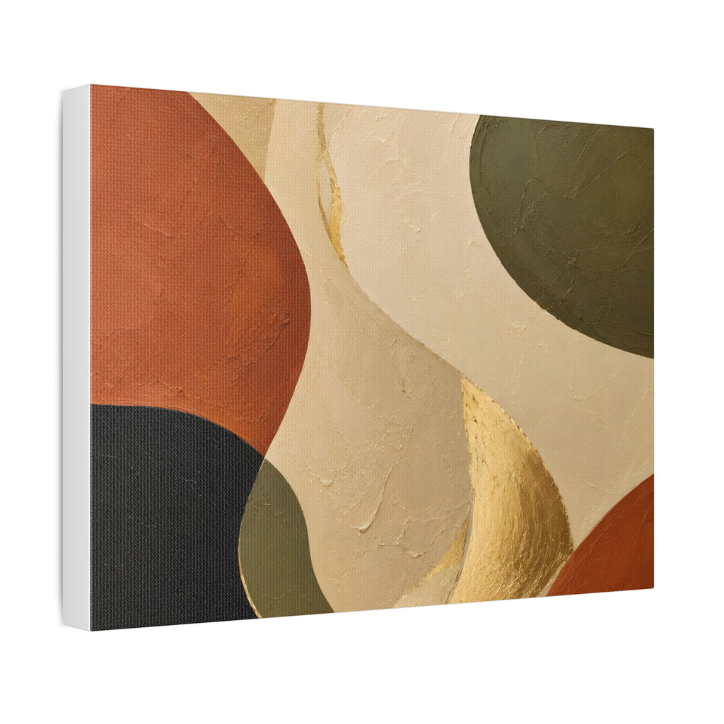 Abstract Earth Tone Canvas Wall Art — Organic Shapes with Gold Accent