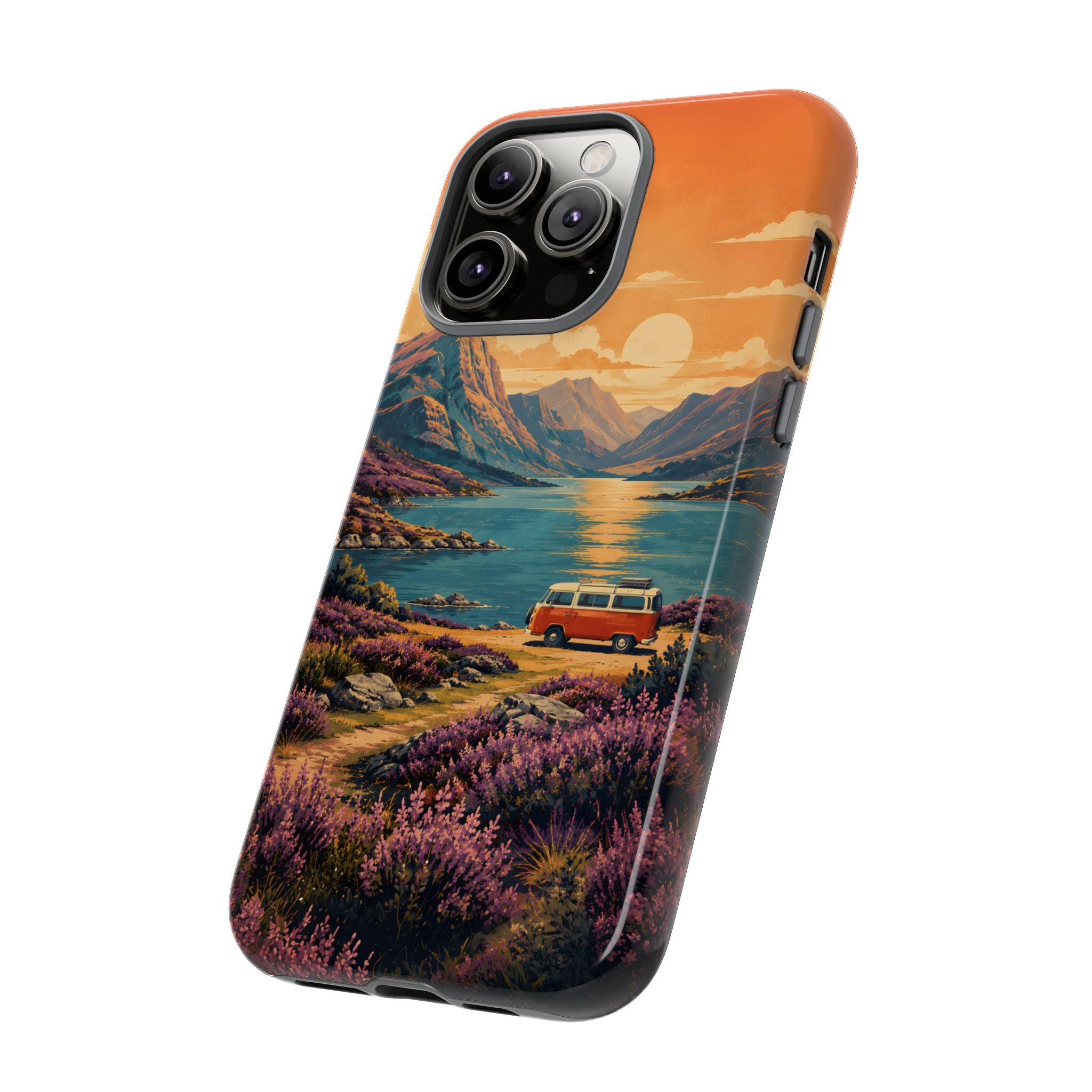 Highland Road Trip Phone Case – Scottish Loch Sunset & Heather Landscape