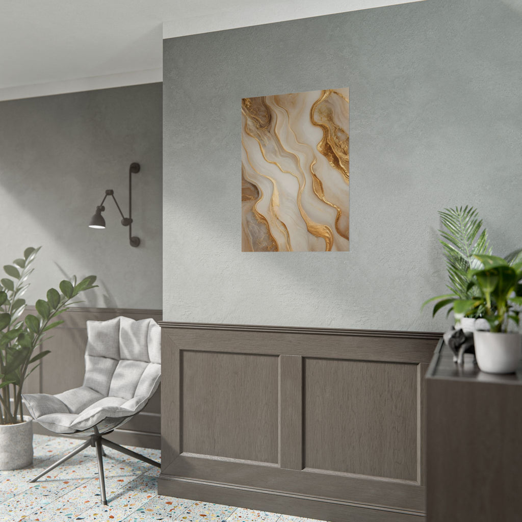 Rolled Poster – Gold Marble Abstract Wall Art, Luxe Swirl Print for Living Room & Office