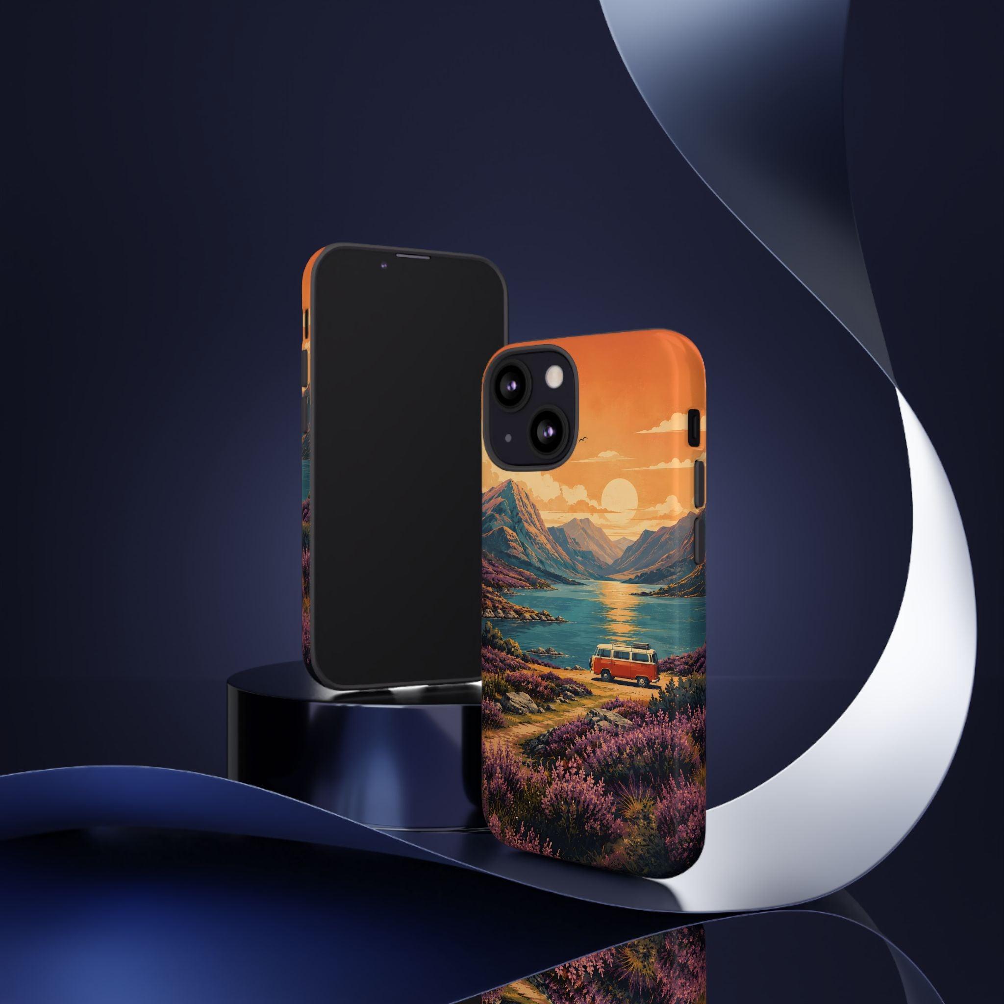 Highland Road Trip Phone Case – Scottish Loch Sunset & Heather Landscape