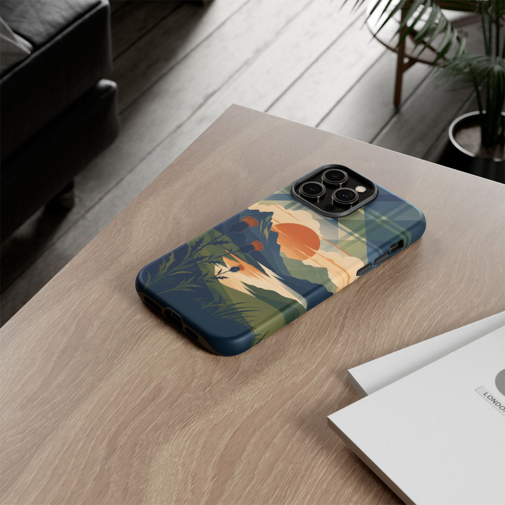 Highland Sunset Tartan Phone Case – Scottish Thistle Summer Festival Edition