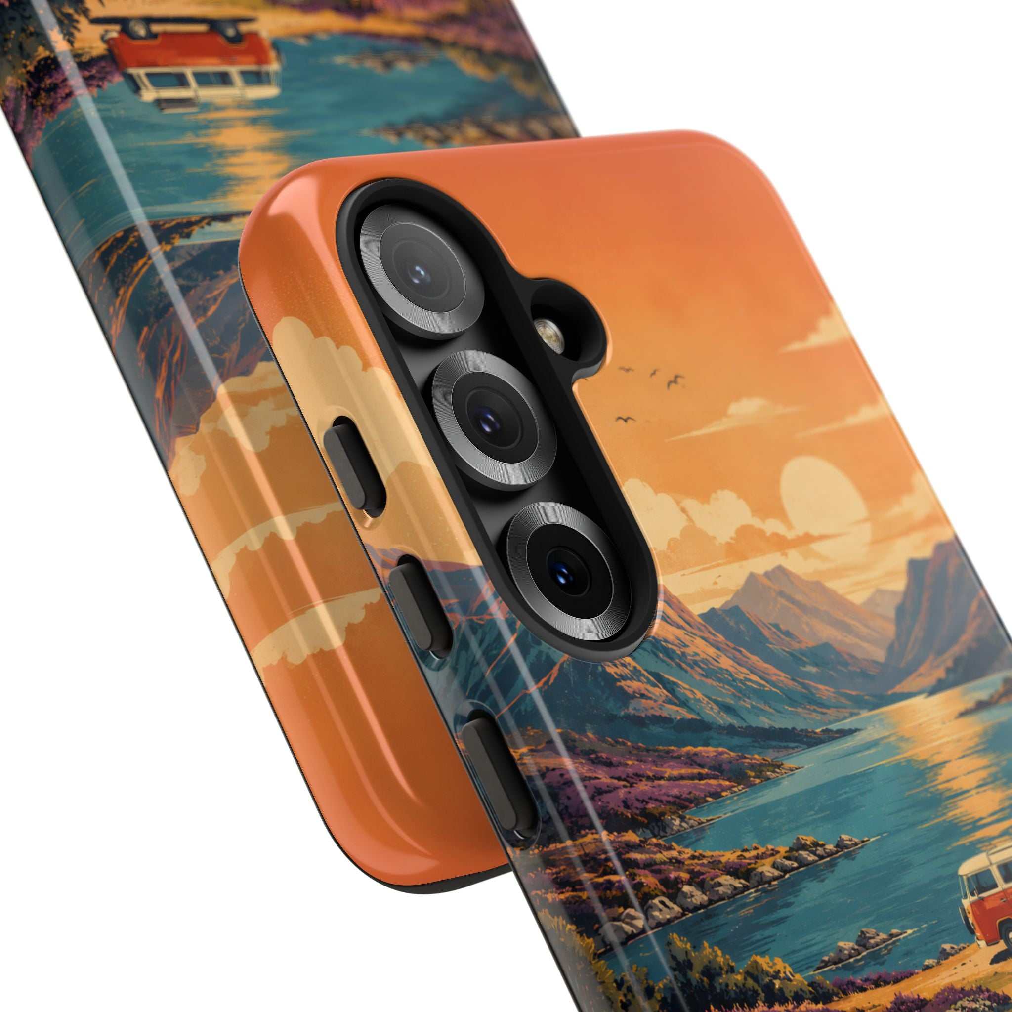 Highland Road Trip Phone Case – Scottish Loch Sunset & Heather Landscape