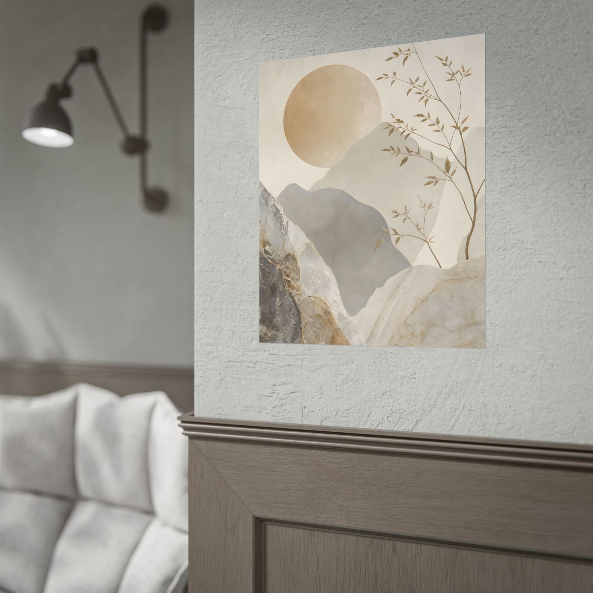 Neutral Minimalist Mountain Sun Rolled Poster