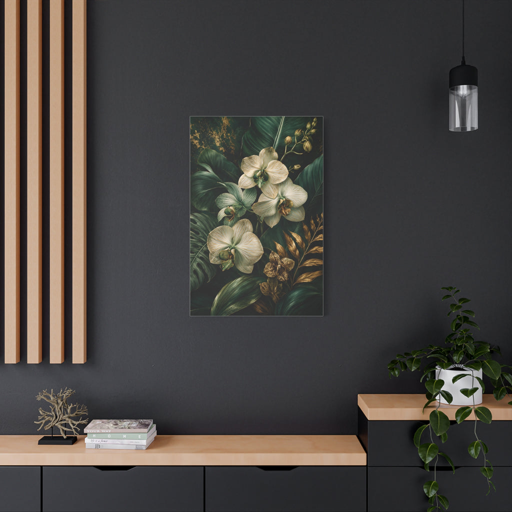 Orchid & Tropical Foliage Matte Canvas Print — Stretched Wall Art