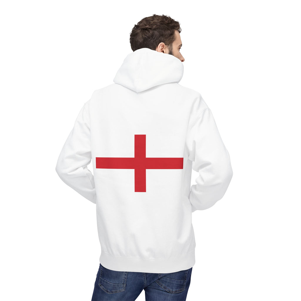 England Flag Hoodie — Minimal Red Cross Football/Patriot Pride Pullover