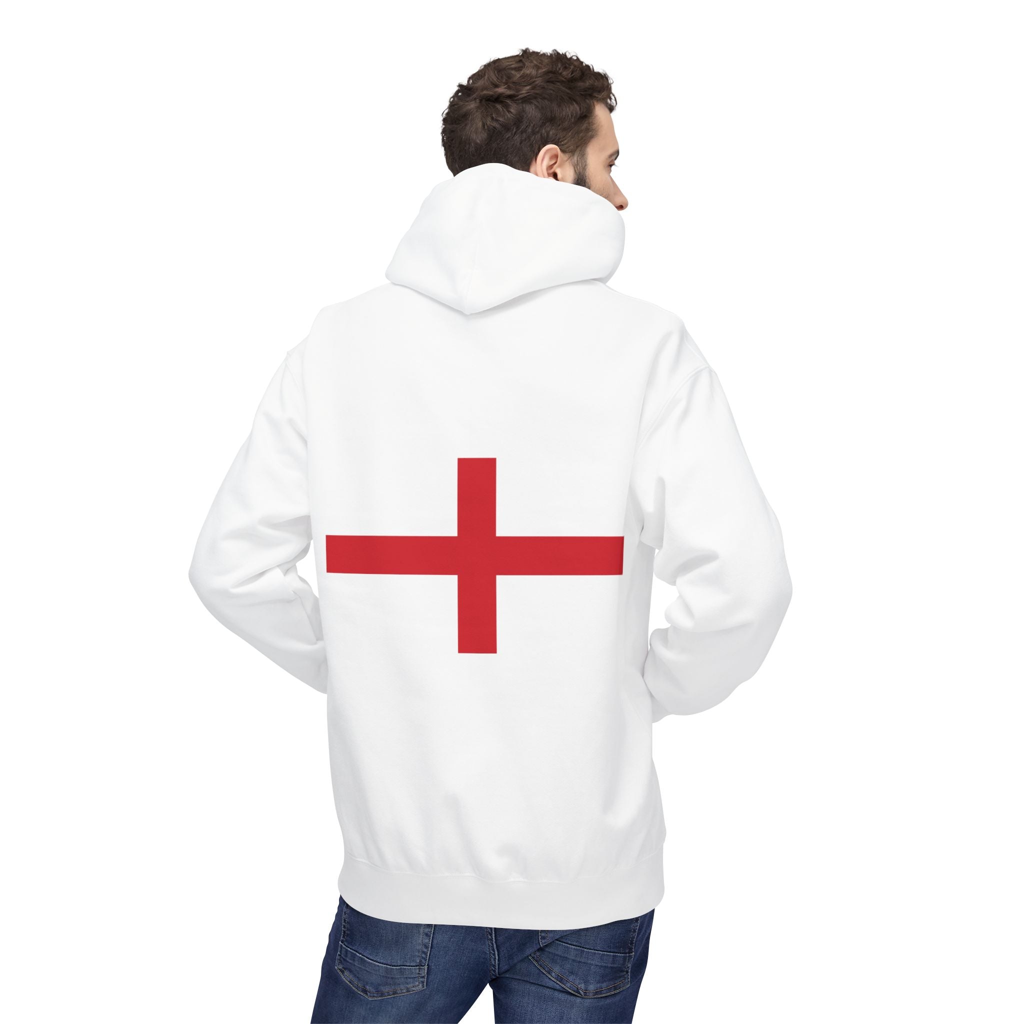 England Flag Hoodie — Minimal Red Cross Football/Patriot Pride Pullover