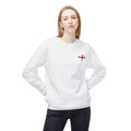Crewneck Sweatshirt — Minimal Red Cross Chest Logo, Casual Everyday Crewneck