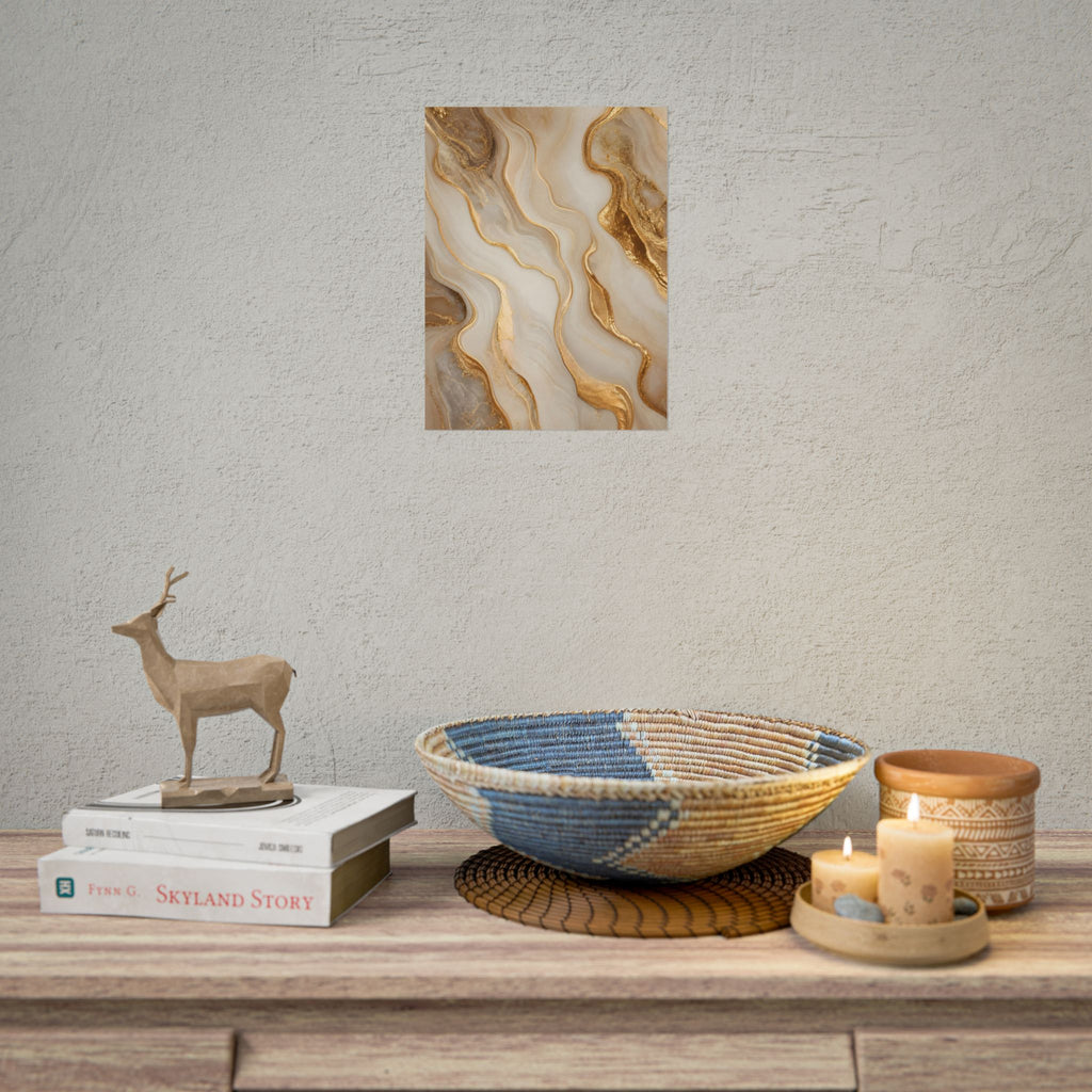 Rolled Poster – Gold Marble Abstract Wall Art, Luxe Swirl Print for Living Room & Office