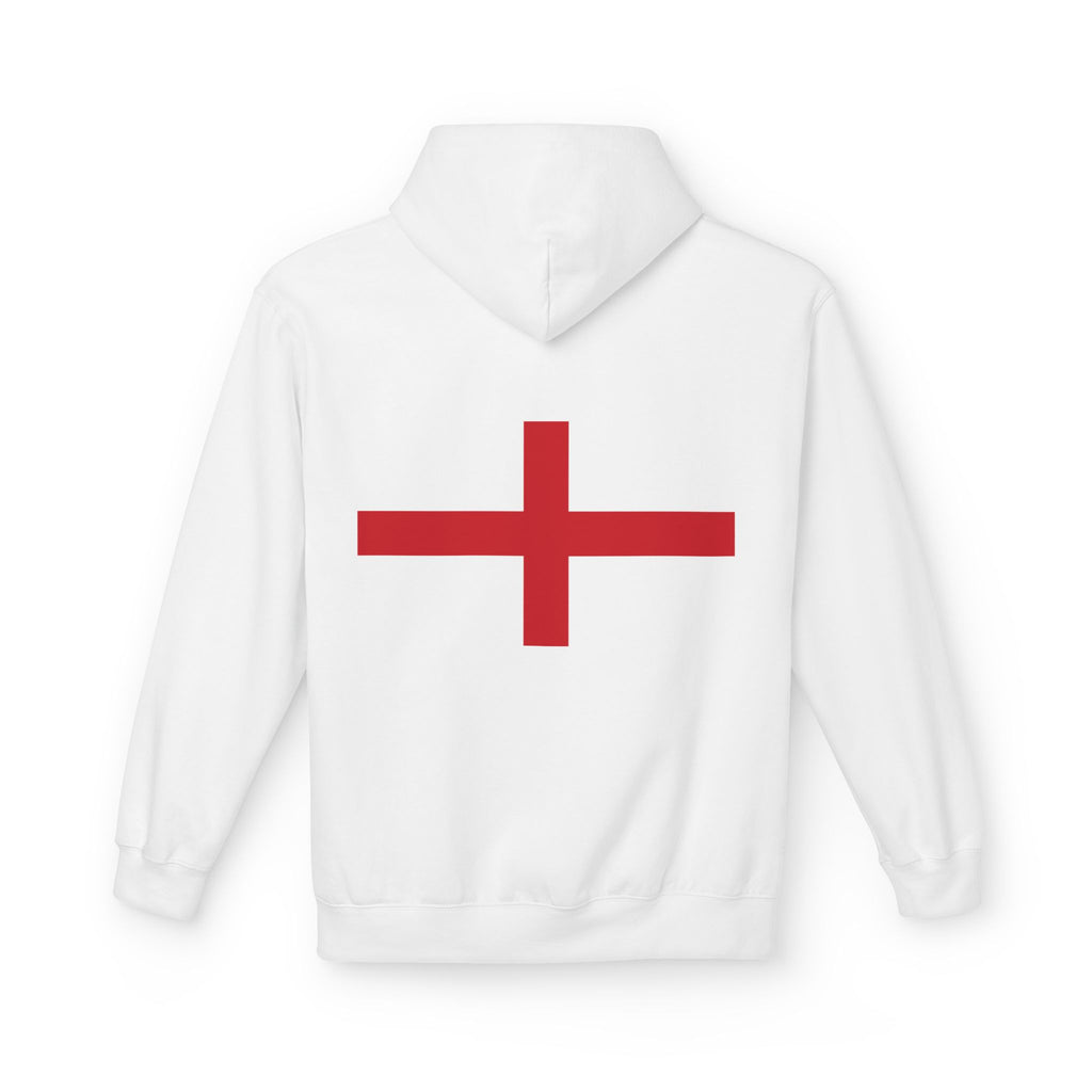 England Flag Hoodie — Minimal Red Cross Football/Patriot Pride Pullover
