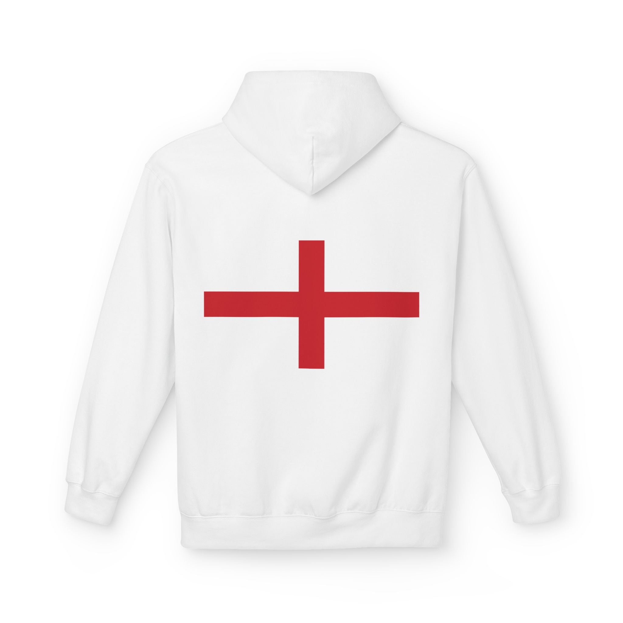 England Flag Hoodie — Minimal Red Cross Football/Patriot Pride Pullover