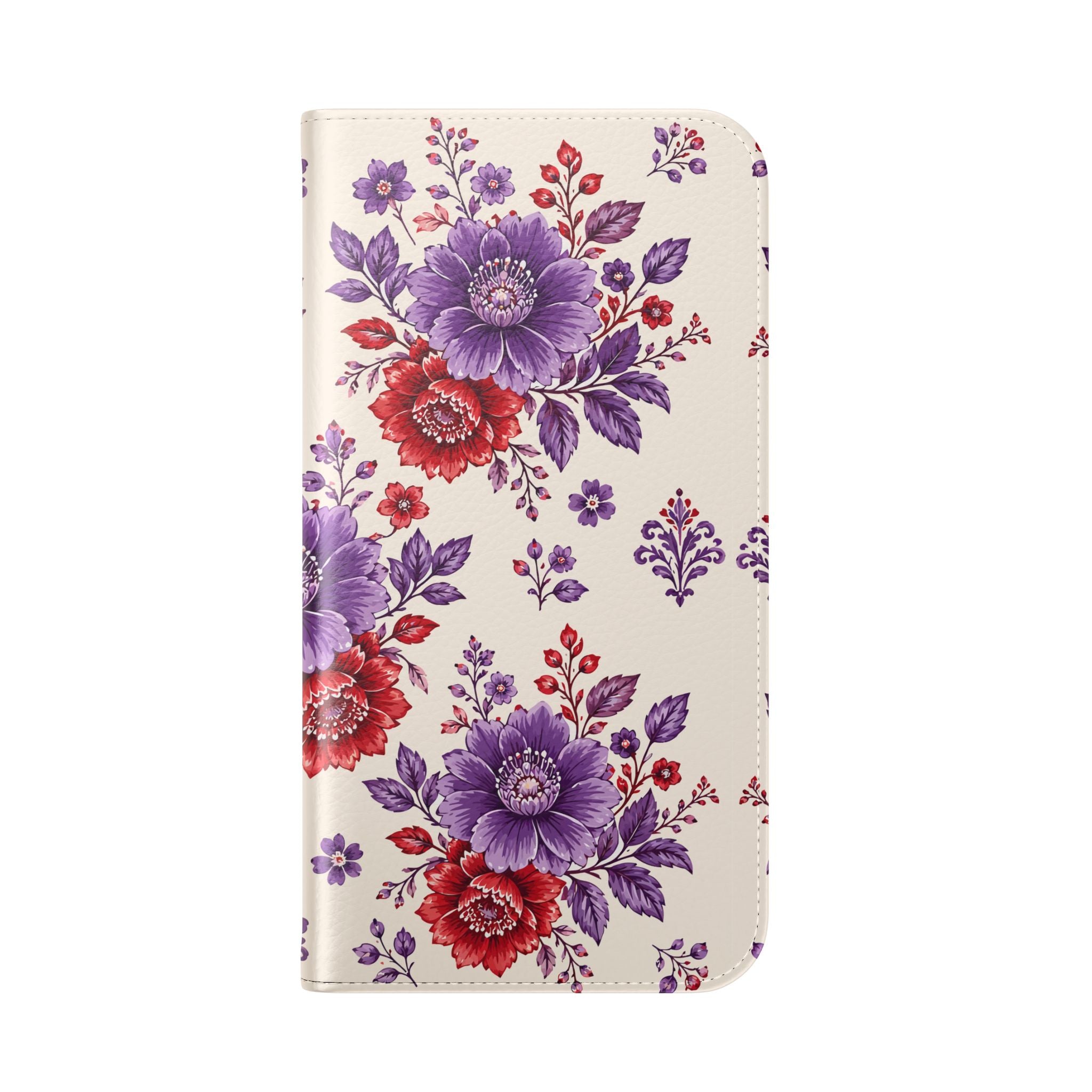 Floral Flip Phone Case — Purple & Red Vintage Bouquet Wallet Cover