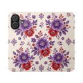 Floral Flip Phone Case — Purple & Red Vintage Bouquet Wallet Cover