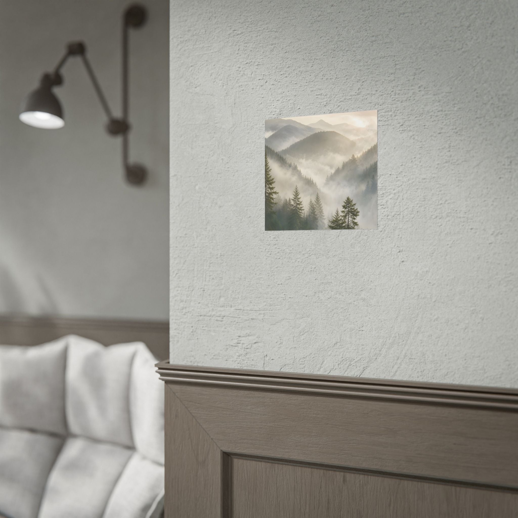 Mist-Filled Mountain Forest Rolled Poster — Serene Nature Wall Art
