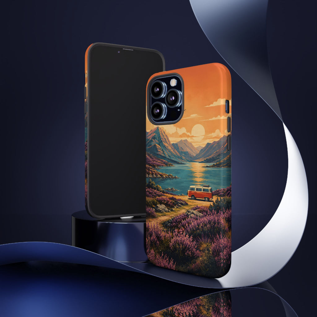 Highland Road Trip Phone Case – Scottish Loch Sunset & Heather Landscape
