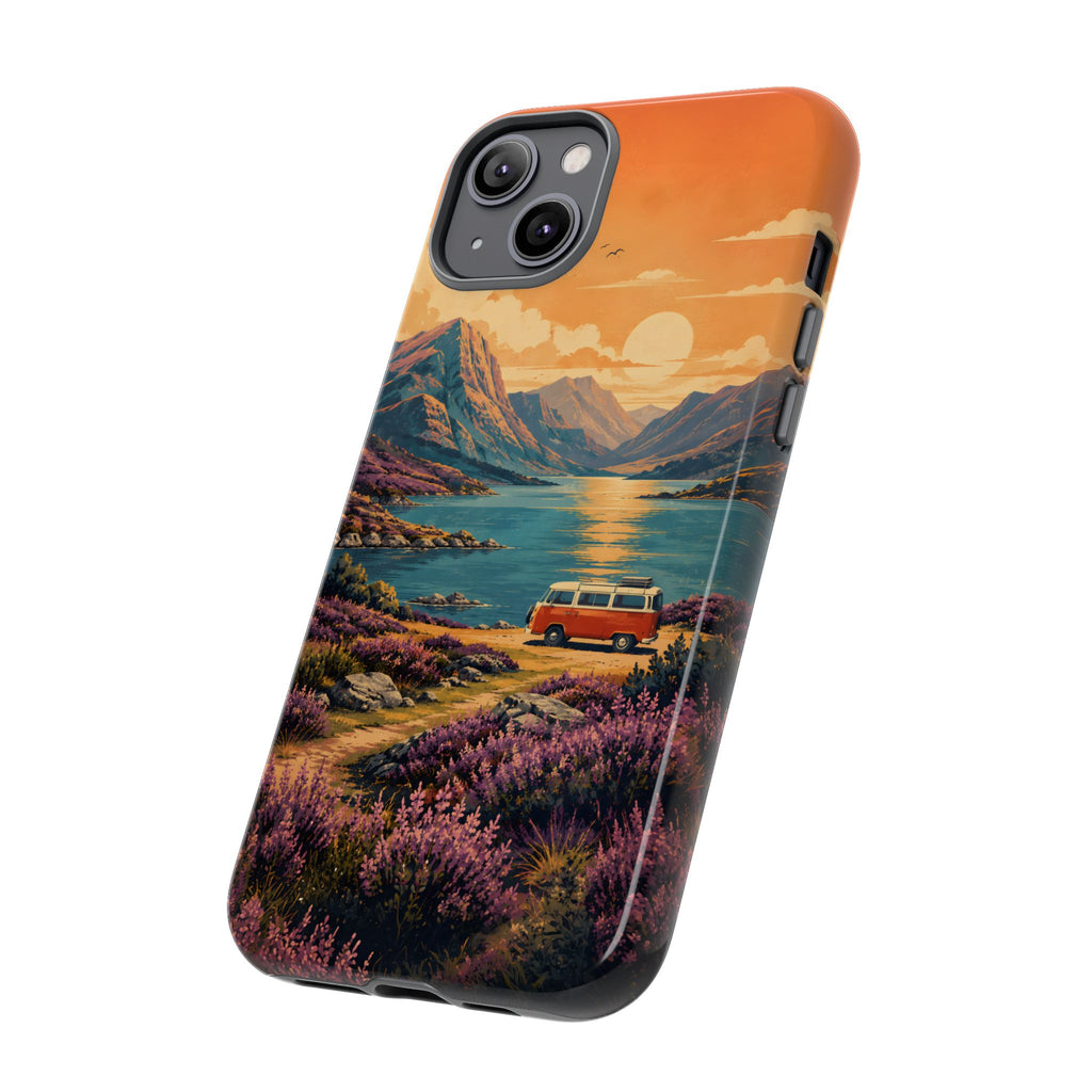 Highland Road Trip Phone Case – Scottish Loch Sunset & Heather Landscape