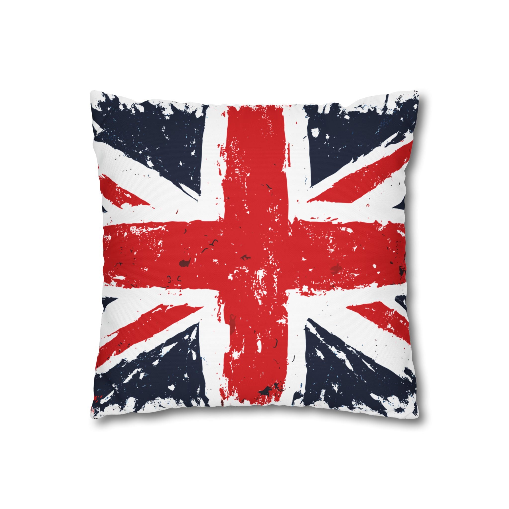 Union Jack Accent Pillow Cover — Grunge British Flag Square Cushion Case
