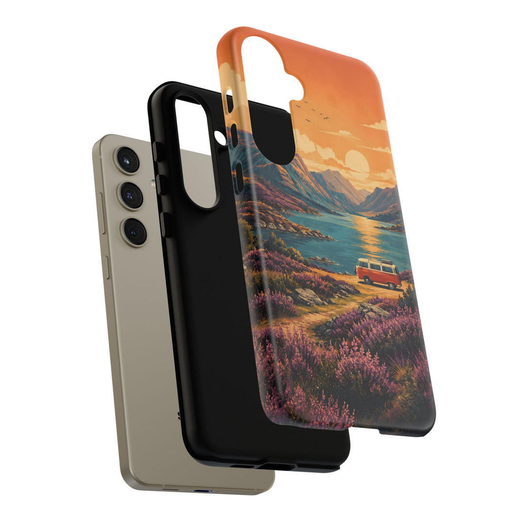 Highland Road Trip Phone Case – Scottish Loch Sunset & Heather Landscape