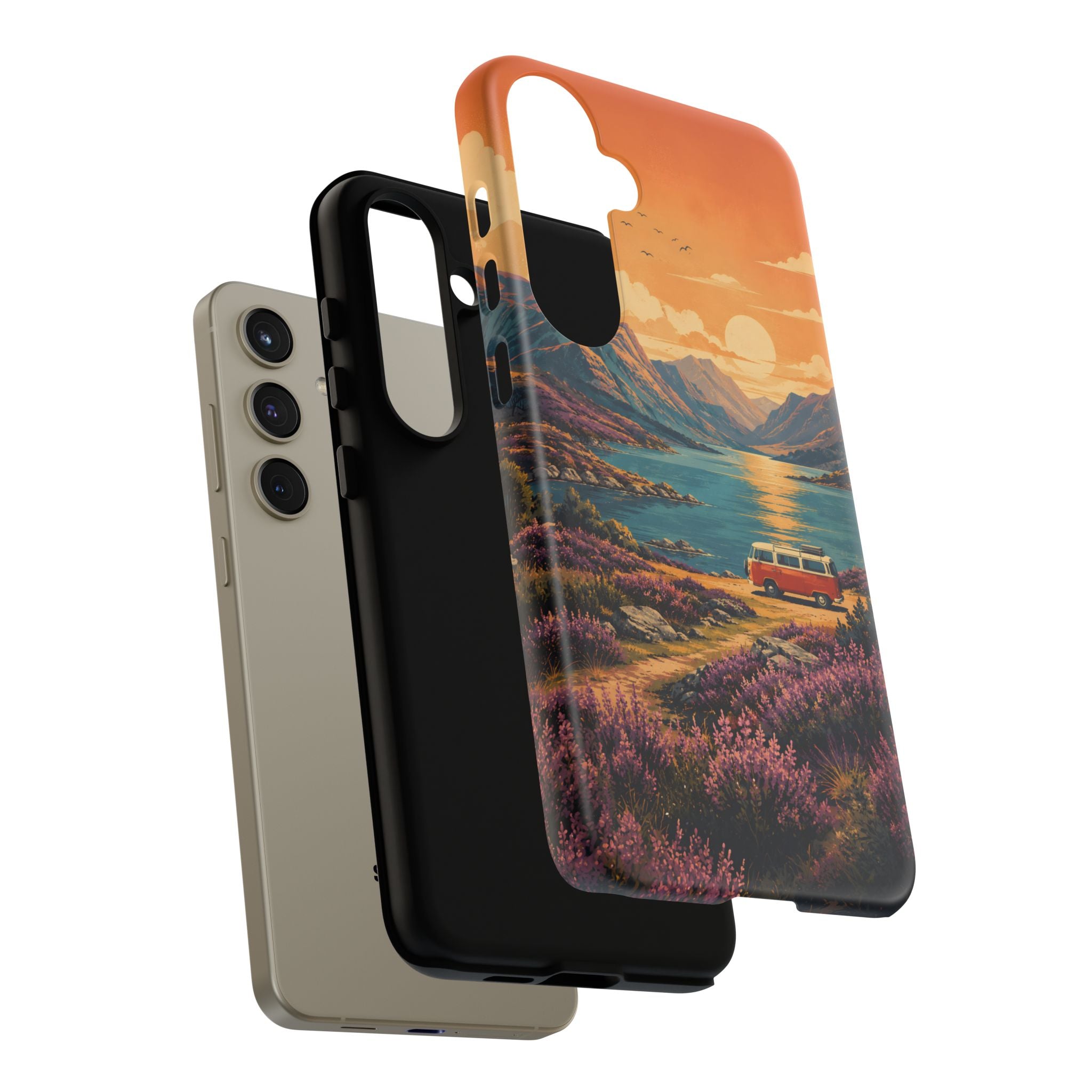 Highland Road Trip Phone Case – Scottish Loch Sunset & Heather Landscape