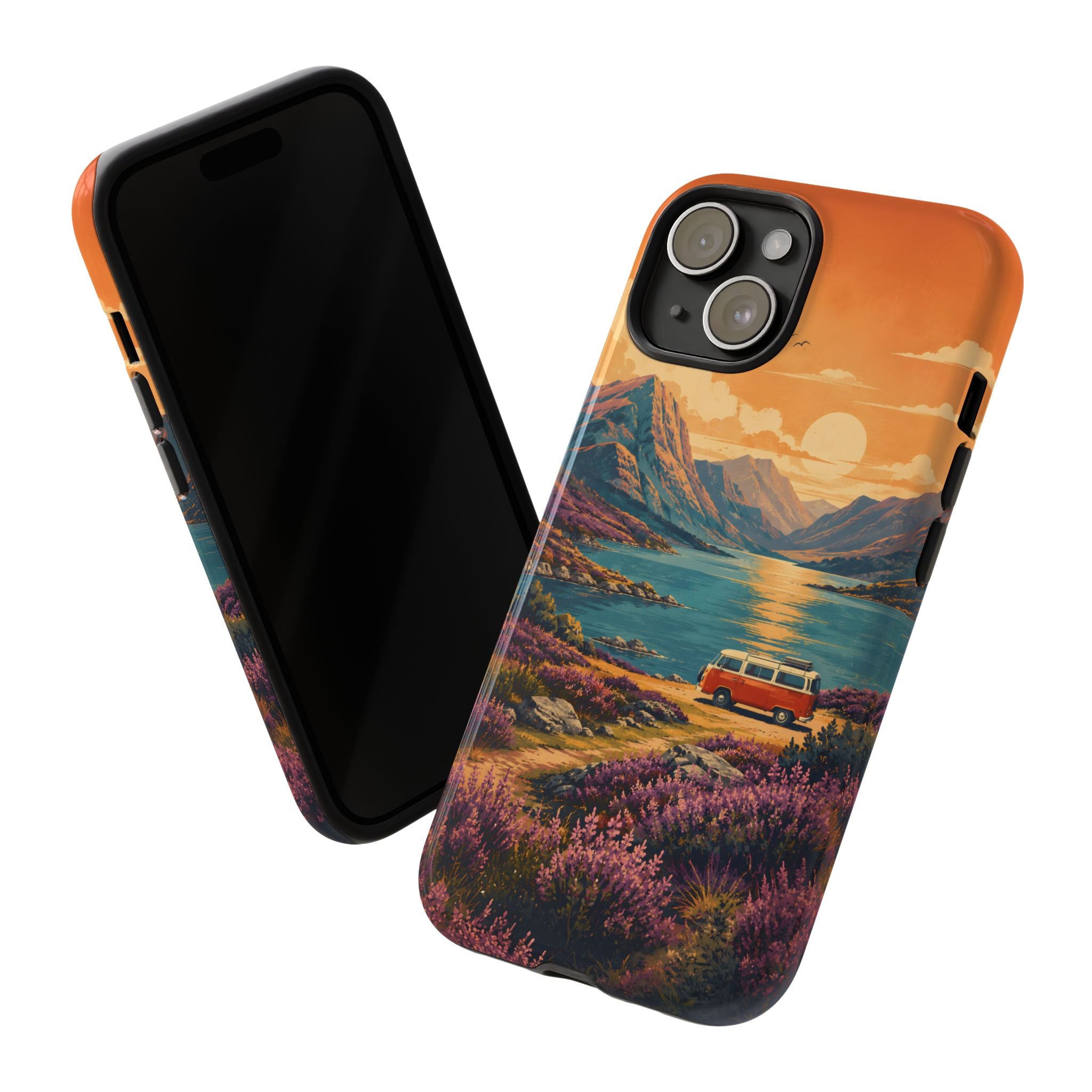 Highland Road Trip Phone Case – Scottish Loch Sunset & Heather Landscape