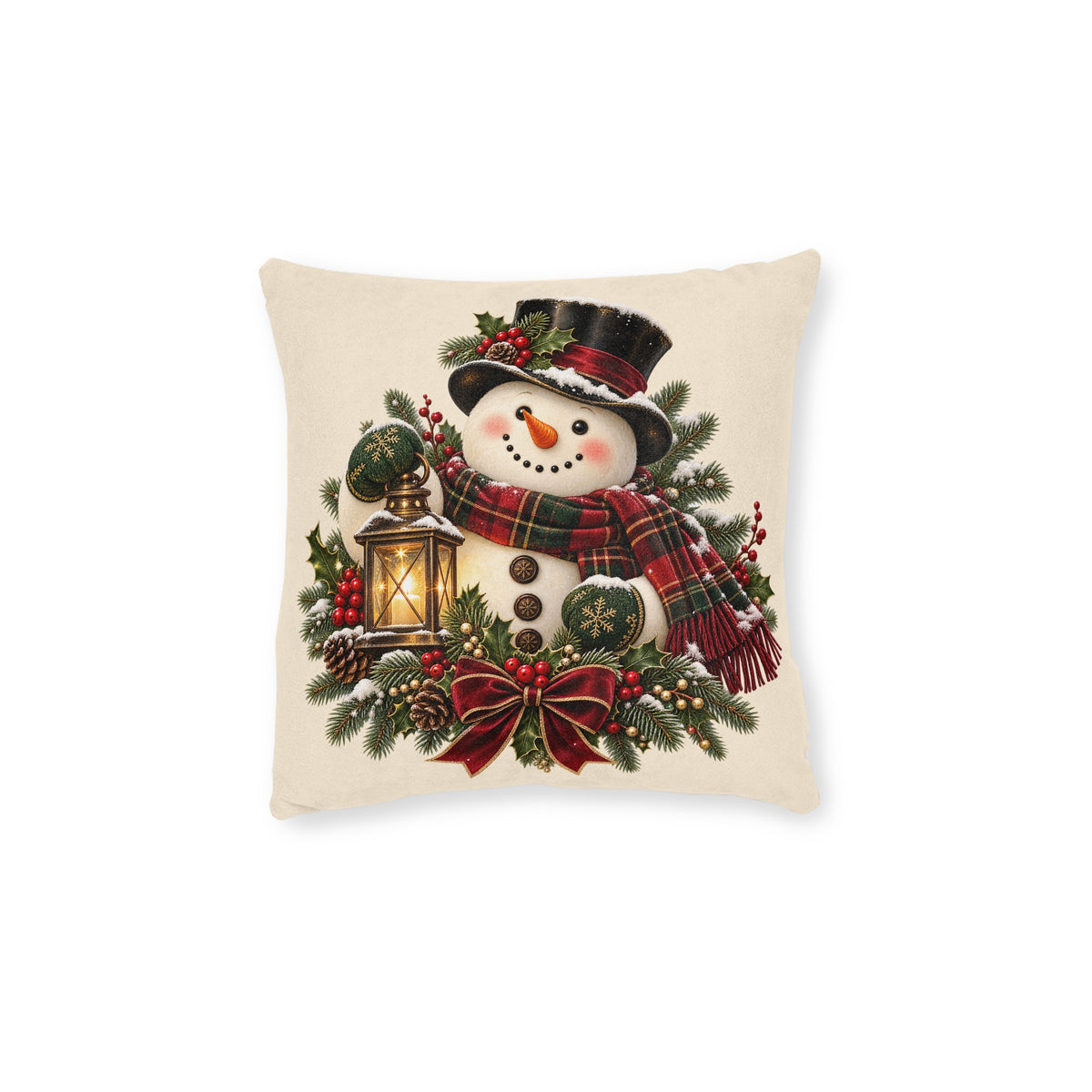 Festive Snowman Christmas Square Pillow