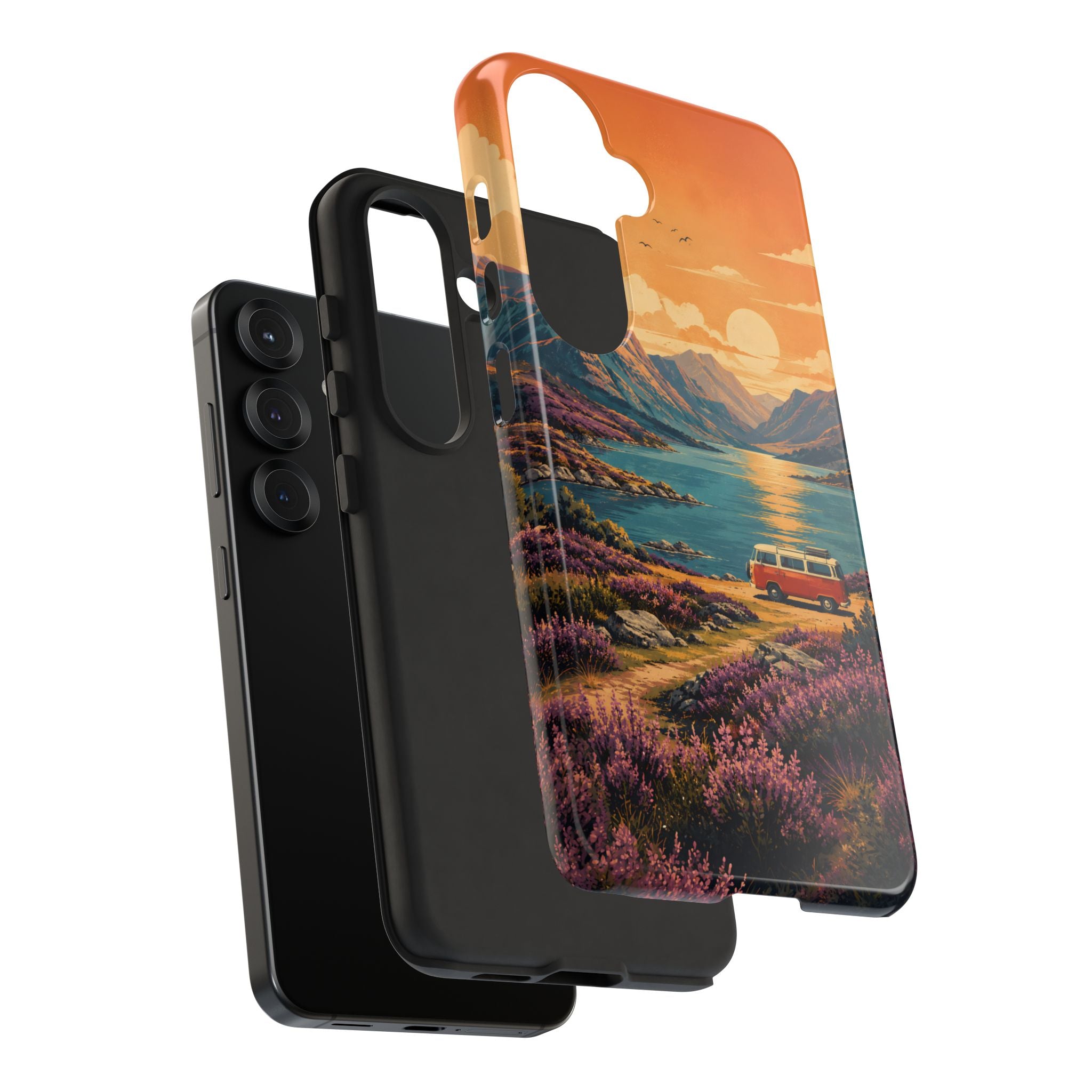 Highland Road Trip Phone Case – Scottish Loch Sunset & Heather Landscape