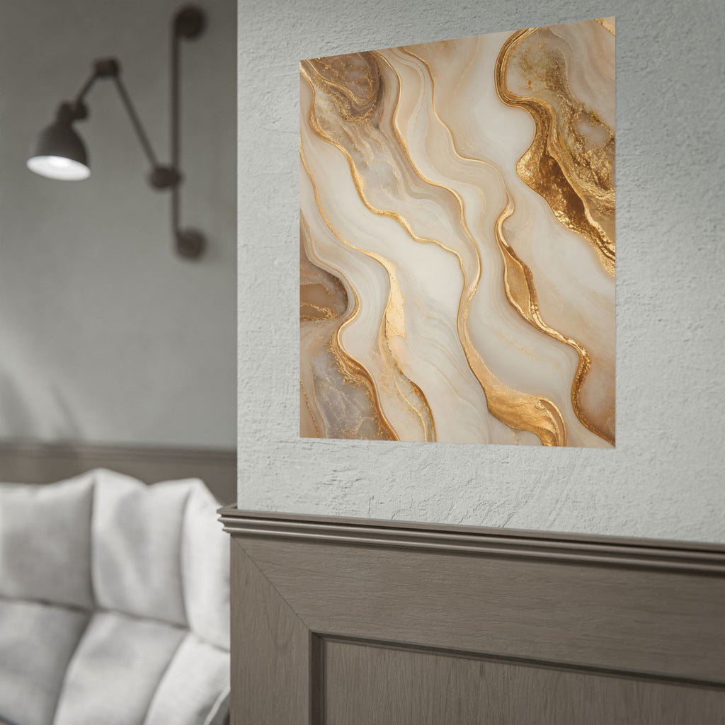 Rolled Poster – Gold Marble Abstract Wall Art, Luxe Swirl Print for Living Room & Office
