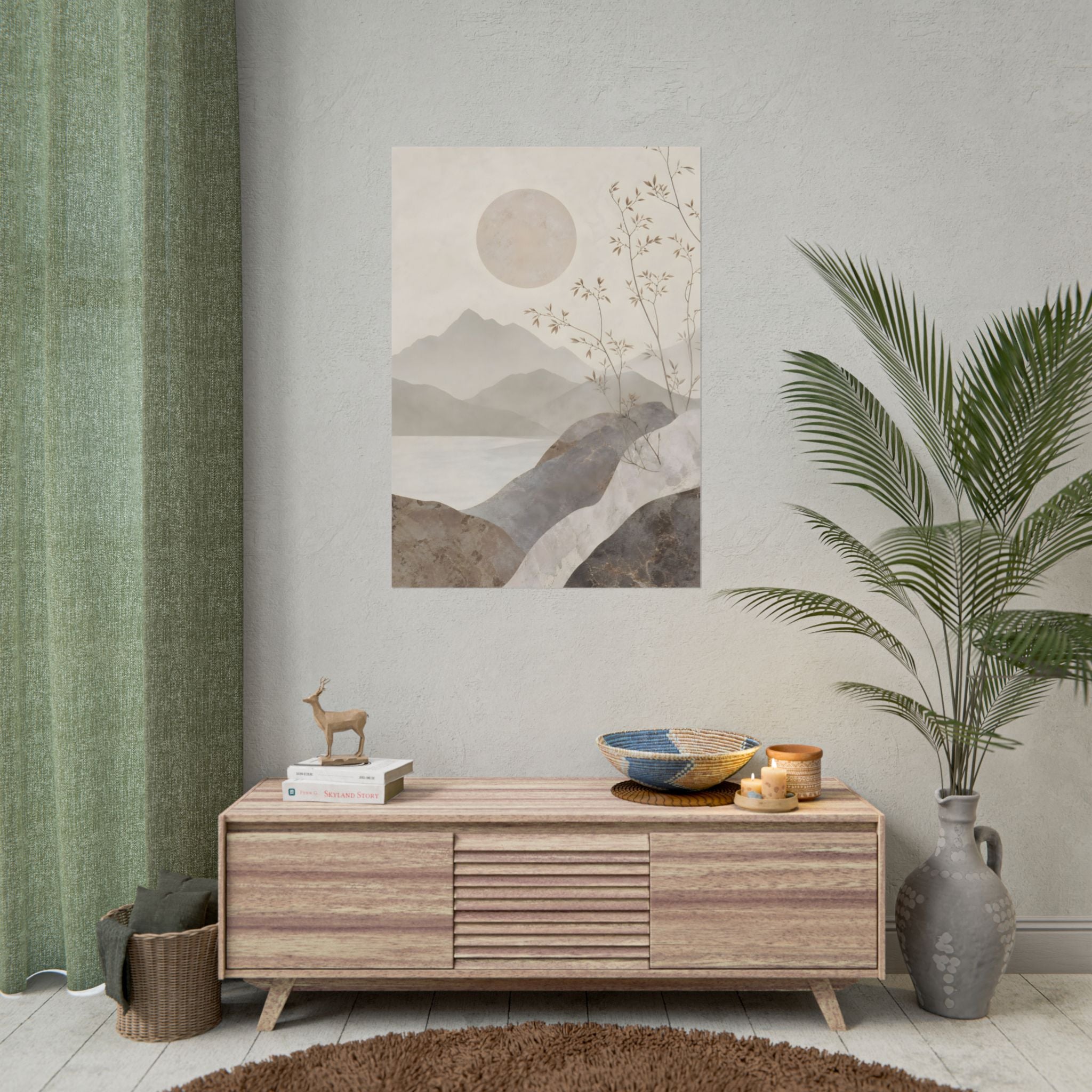 Rolled Poster — Serene Ink Mountain Landscape Wall Art