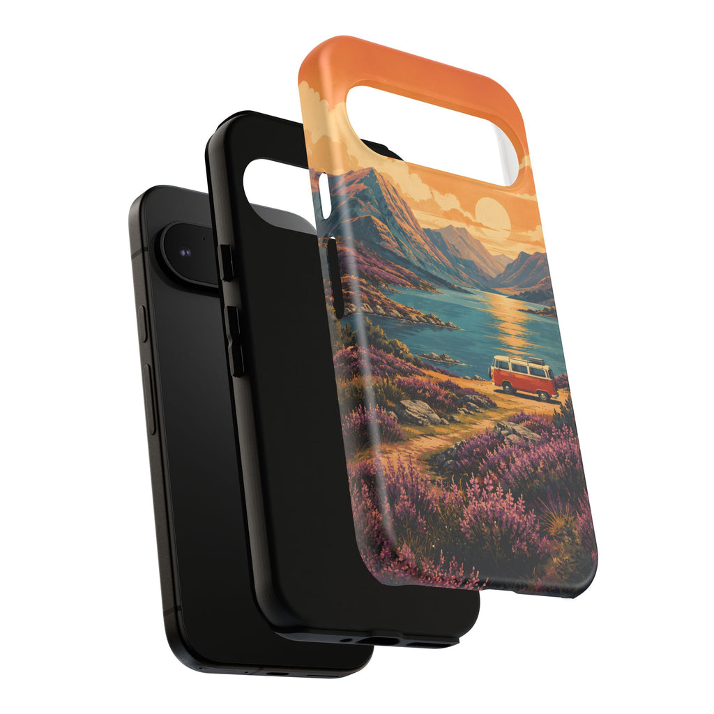 Highland Road Trip Phone Case – Scottish Loch Sunset & Heather Landscape