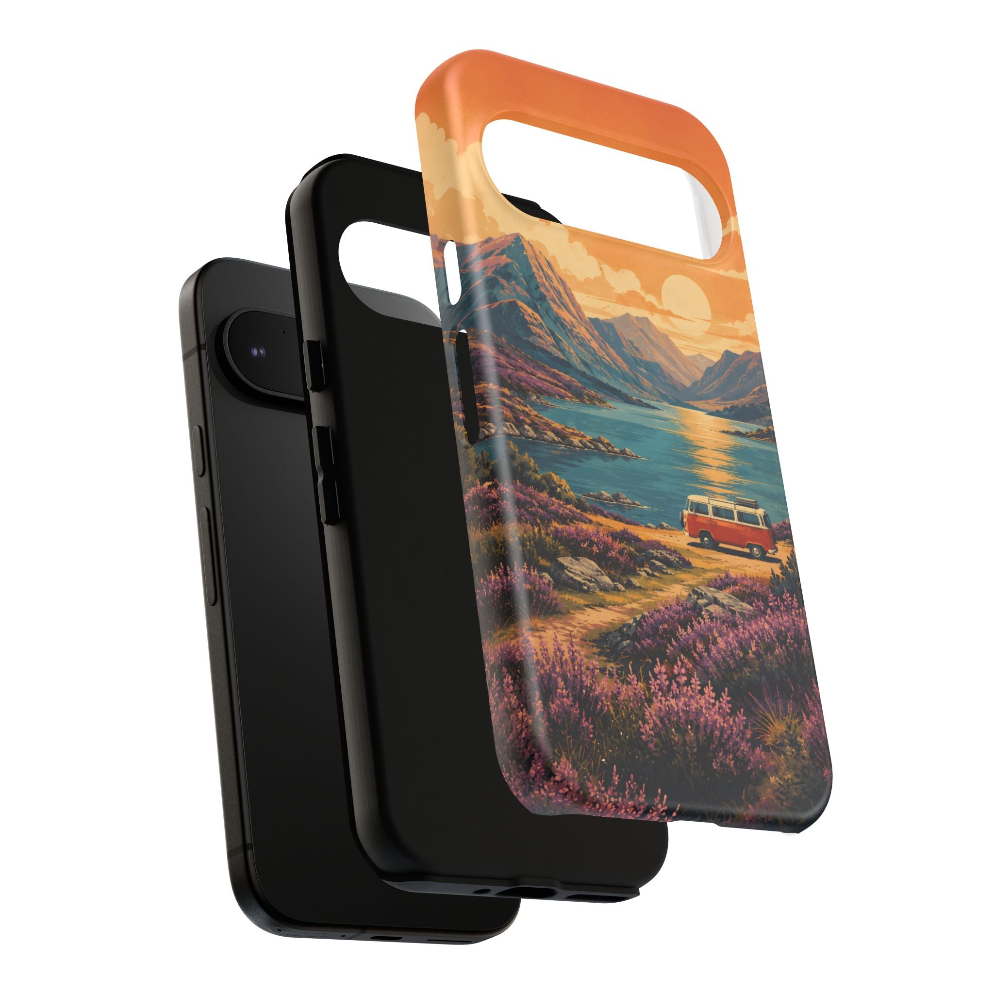 Highland Road Trip Phone Case – Scottish Loch Sunset & Heather Landscape