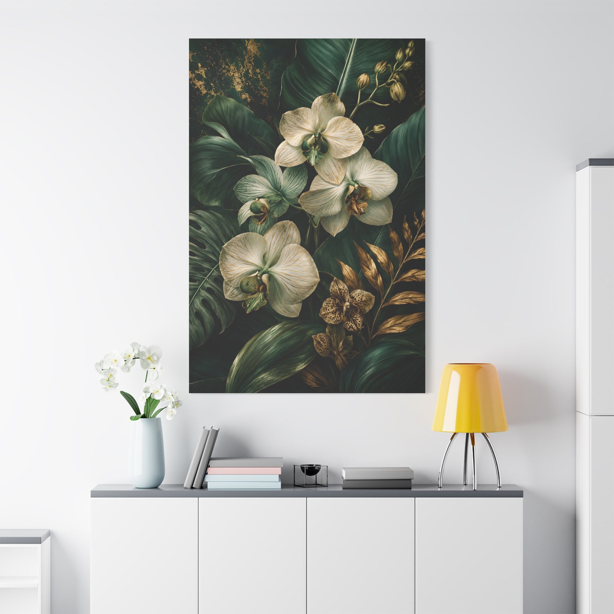 Orchid & Tropical Foliage Matte Canvas Print — Stretched Wall Art