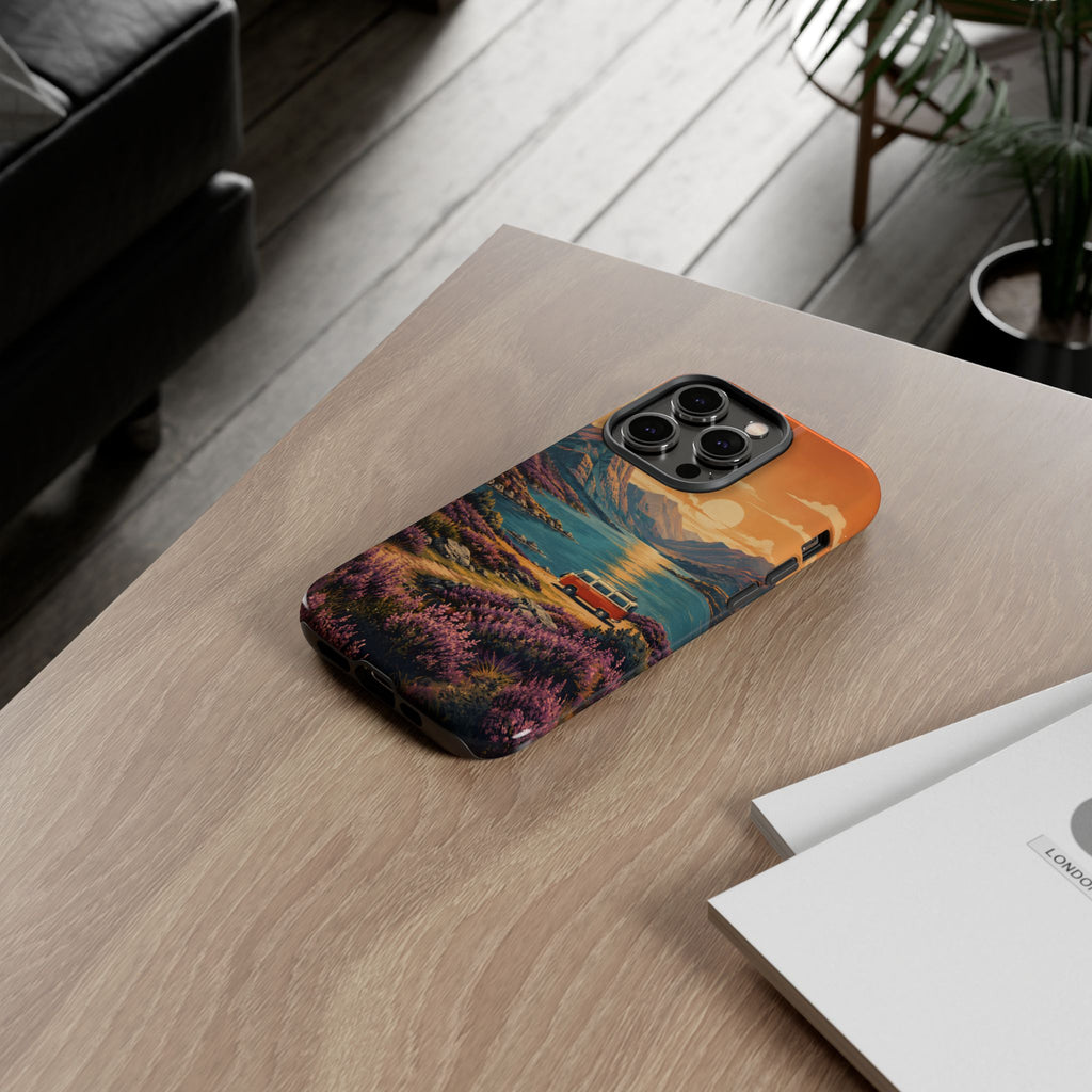 Highland Road Trip Phone Case – Scottish Loch Sunset & Heather Landscape