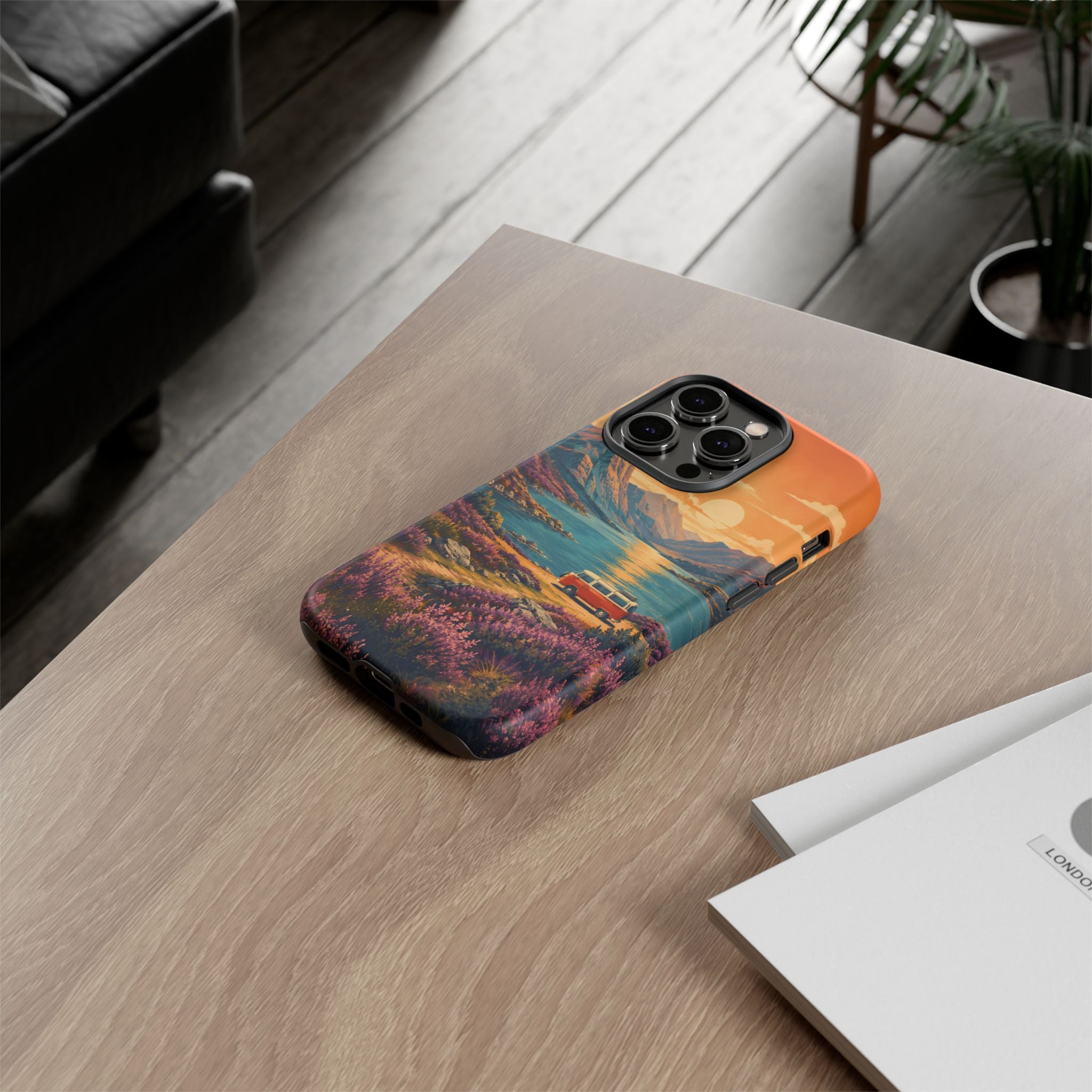Highland Road Trip Phone Case – Scottish Loch Sunset & Heather Landscape