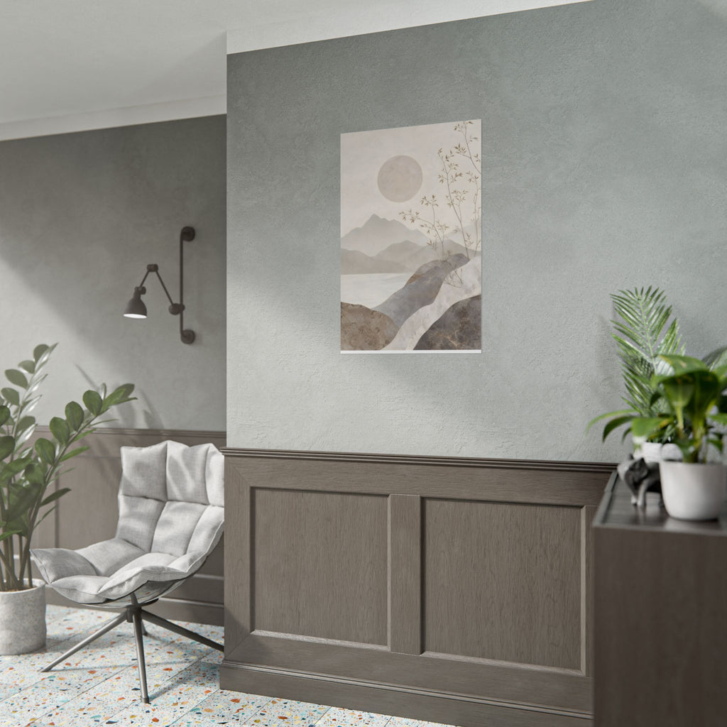 Rolled Poster — Serene Ink Mountain Landscape Wall Art