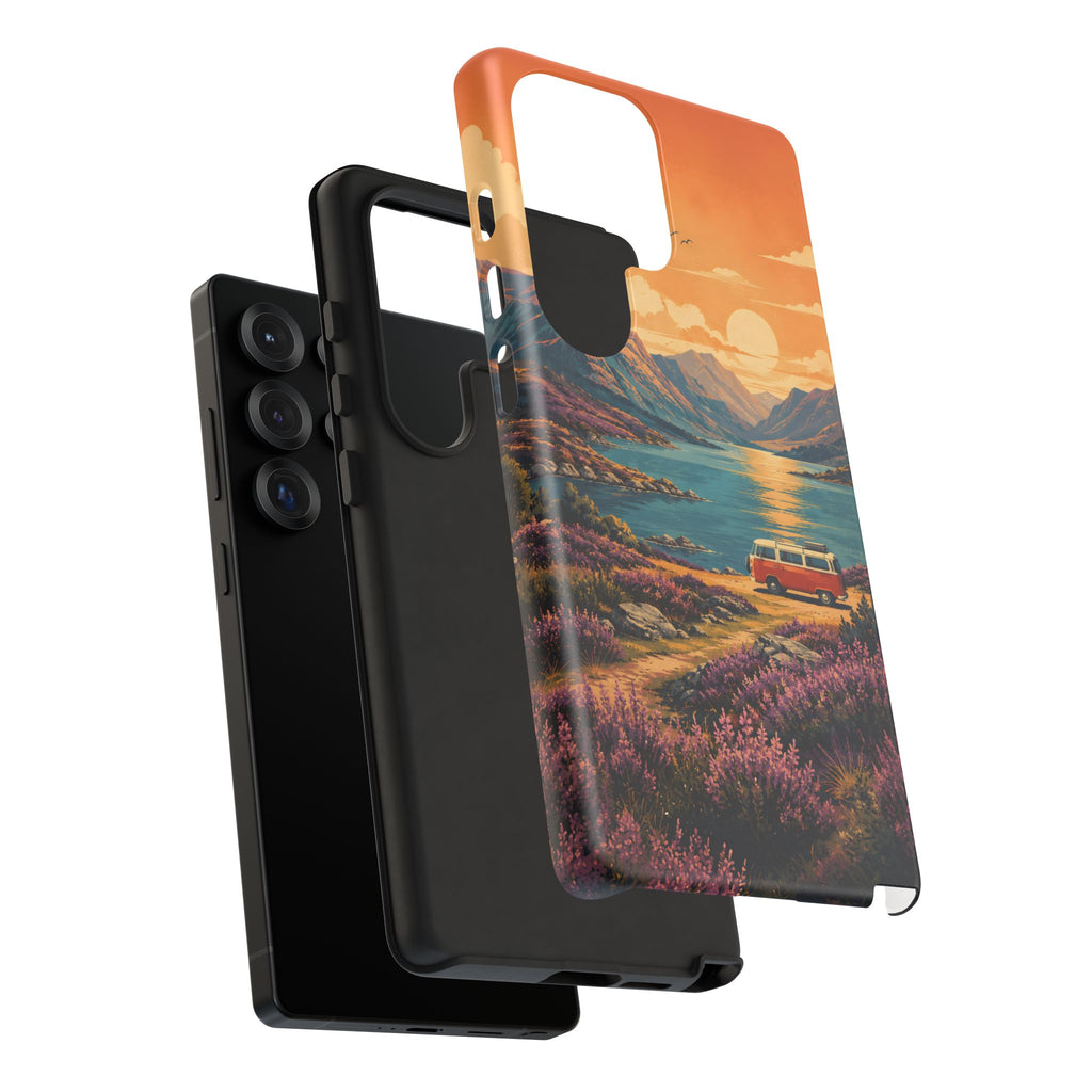 Highland Road Trip Phone Case – Scottish Loch Sunset & Heather Landscape
