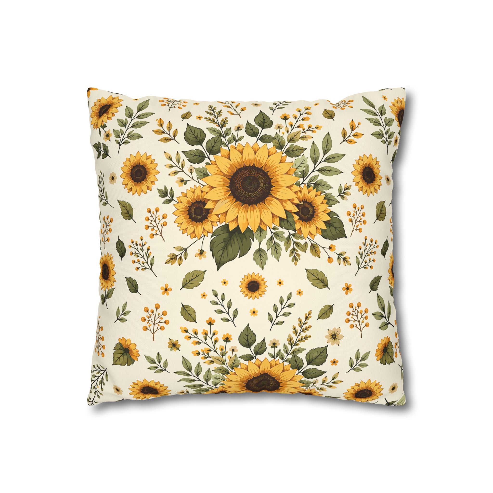 Sunflower Canvas Pillow Cover — Rustic Floral Square Pillowcase