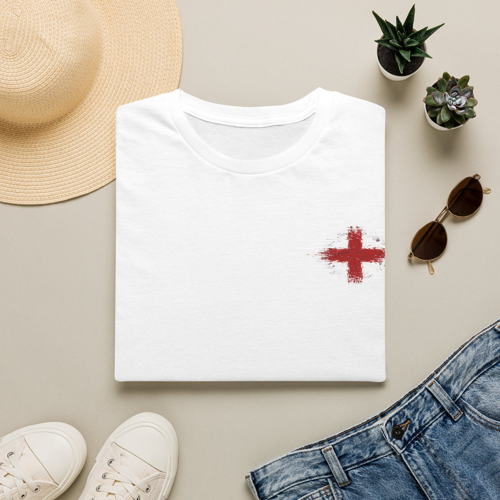 Red Cross Pocket T‑Shirt — Minimalist First Aid & Medical Symbol Tee
