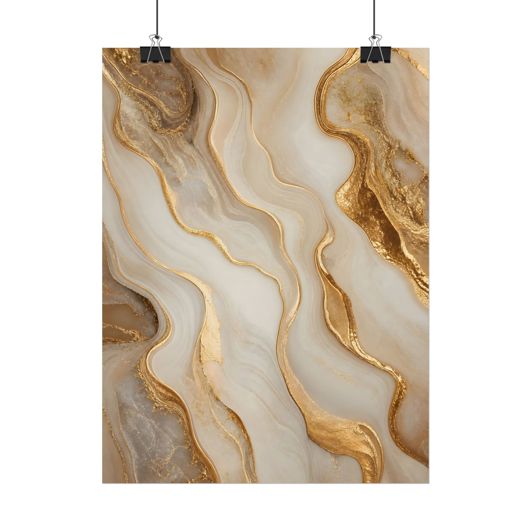 Rolled Poster – Gold Marble Abstract Wall Art, Luxe Swirl Print for Living Room & Office