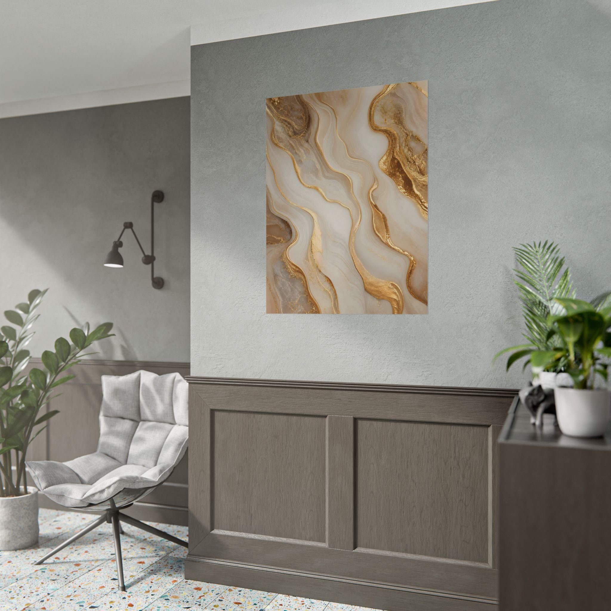 Rolled Poster – Gold Marble Abstract Wall Art, Luxe Swirl Print for Living Room & Office